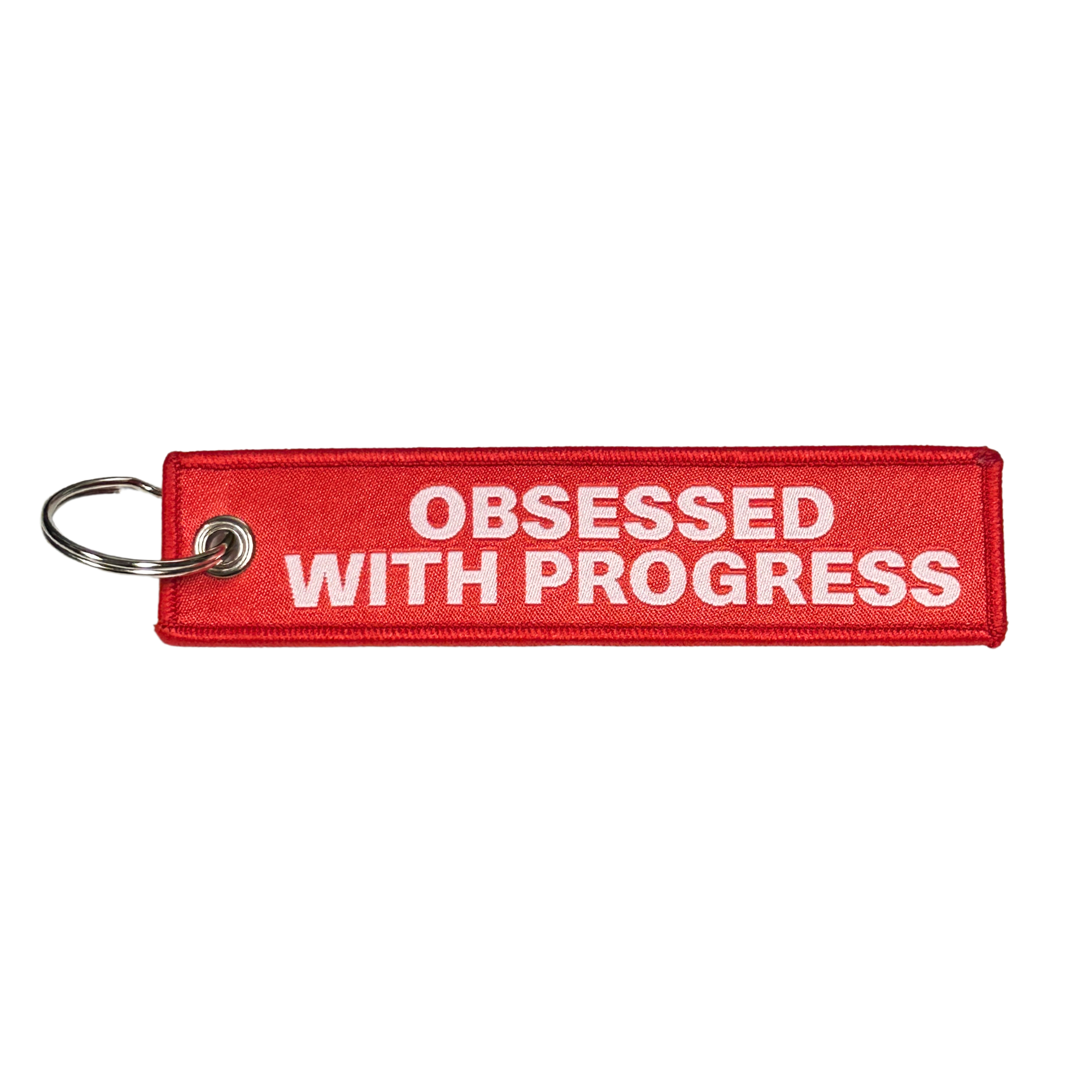 Compete Every Day Obsessed with Progress red keychain